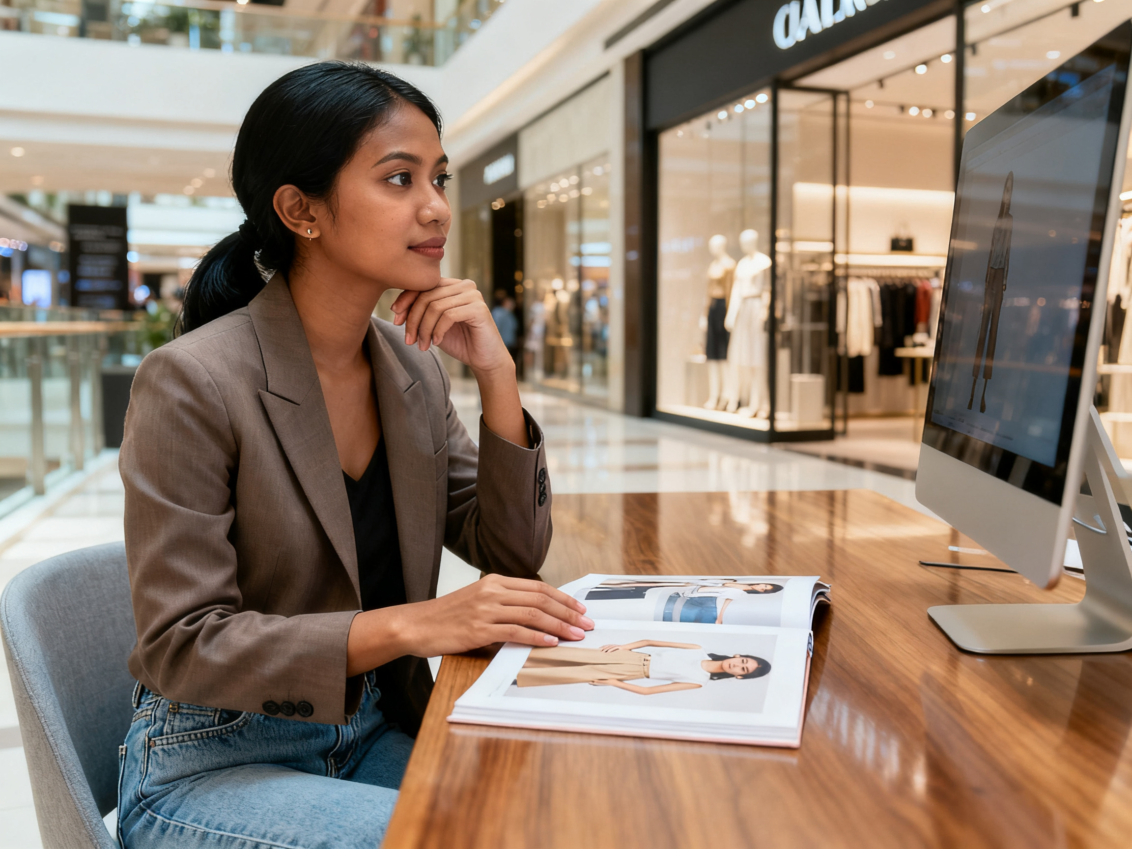 tren fashion mall terkini menampilkan konsumen mengamati lookbook sustainable di area modern The Berkshire Mall